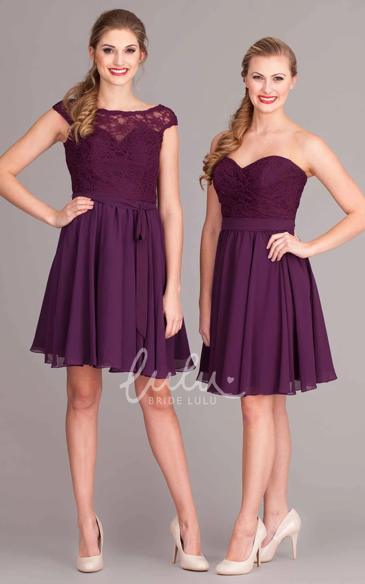 Lace Chiffon Cap-Sleeve Bridesmaid Dress with Pleats Elegant Bridesmaid Dress