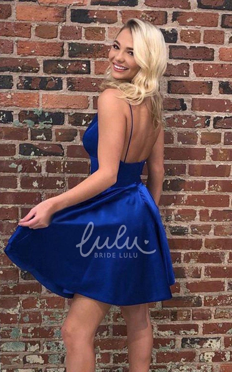 Backless Spaghetti Straps Royal store Blue Chiffon Short Homecoming Dress, Prom Dress