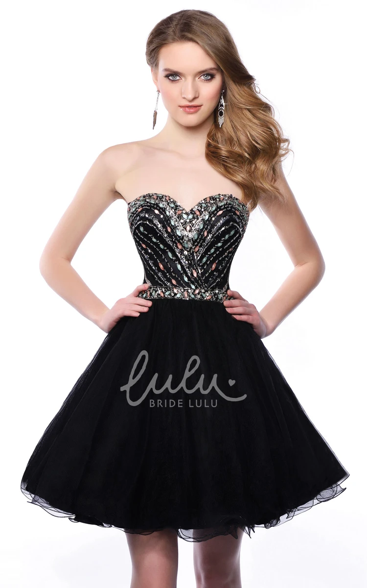 Tulle A-Line Sweetheart Short Homecoming Dress with Corset Flowy Bridesmaid Dress