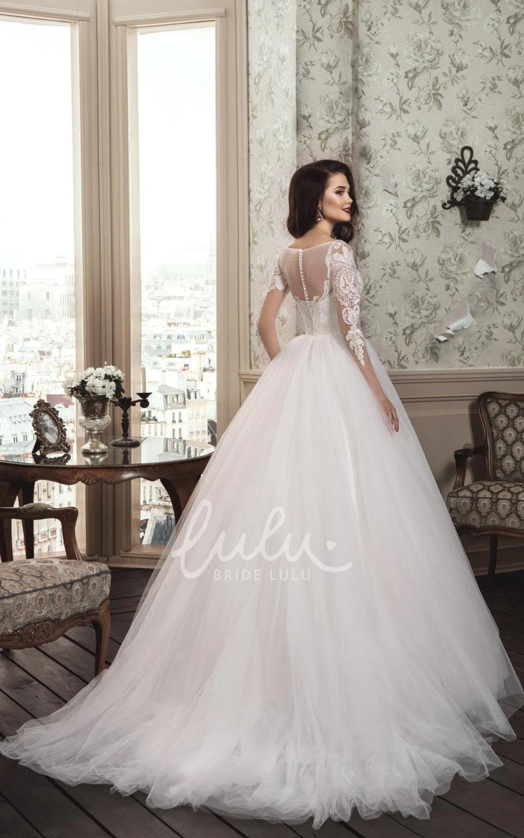 Princess Wedding Dress with Illusion Neckline and Long Sleeves