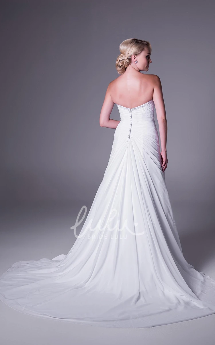 Sweetheart Beaded Sheath Wedding Dress Long Ruched V-Back