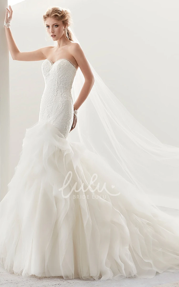 Mermaid Lace Bridal Gown with Ruffles and Sweetheart Neckline