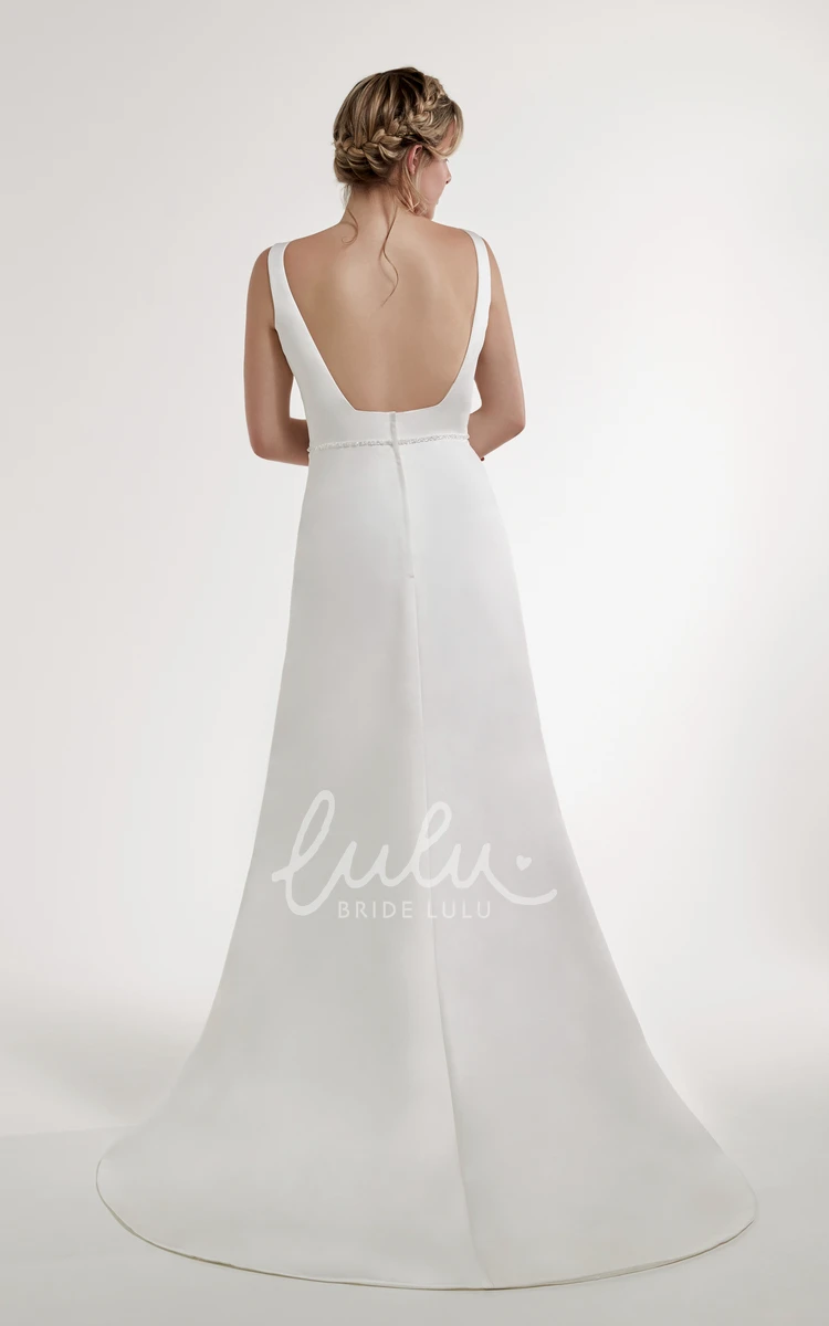 Sleeveless Jeweled Sheath Satin Wedding Dress with Backless Style