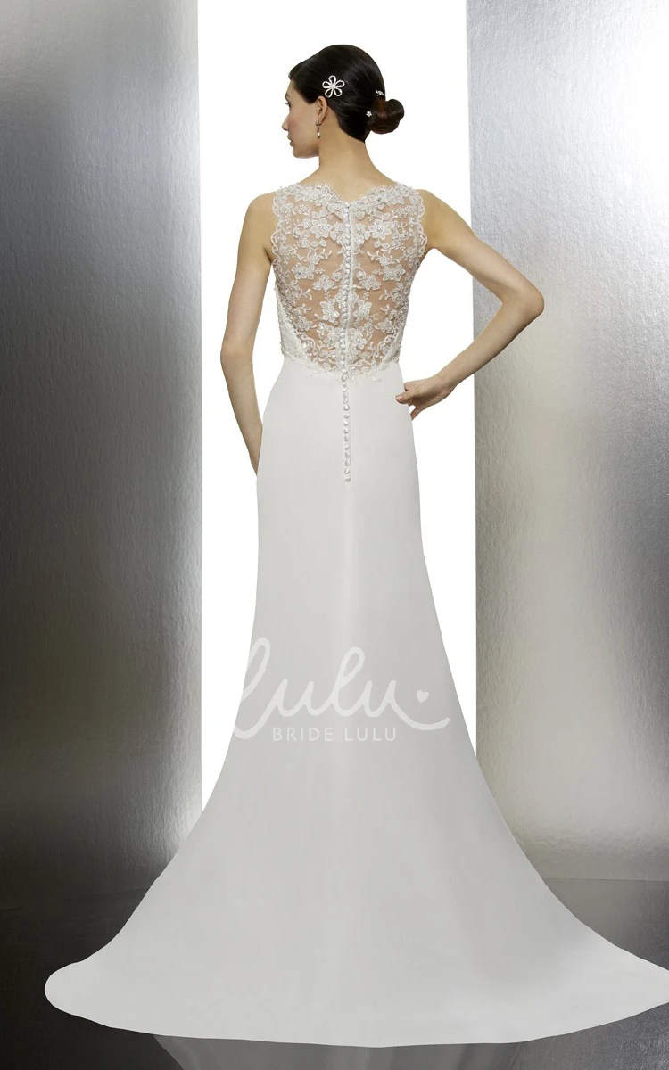 Lace V-Neck Wedding Dress with Illusion Back A-Line Maxi