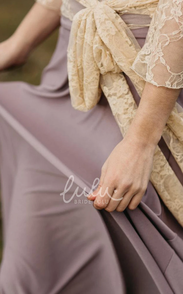 Elegant Long Sleeve Satin and Lace Bridesmaid Dress