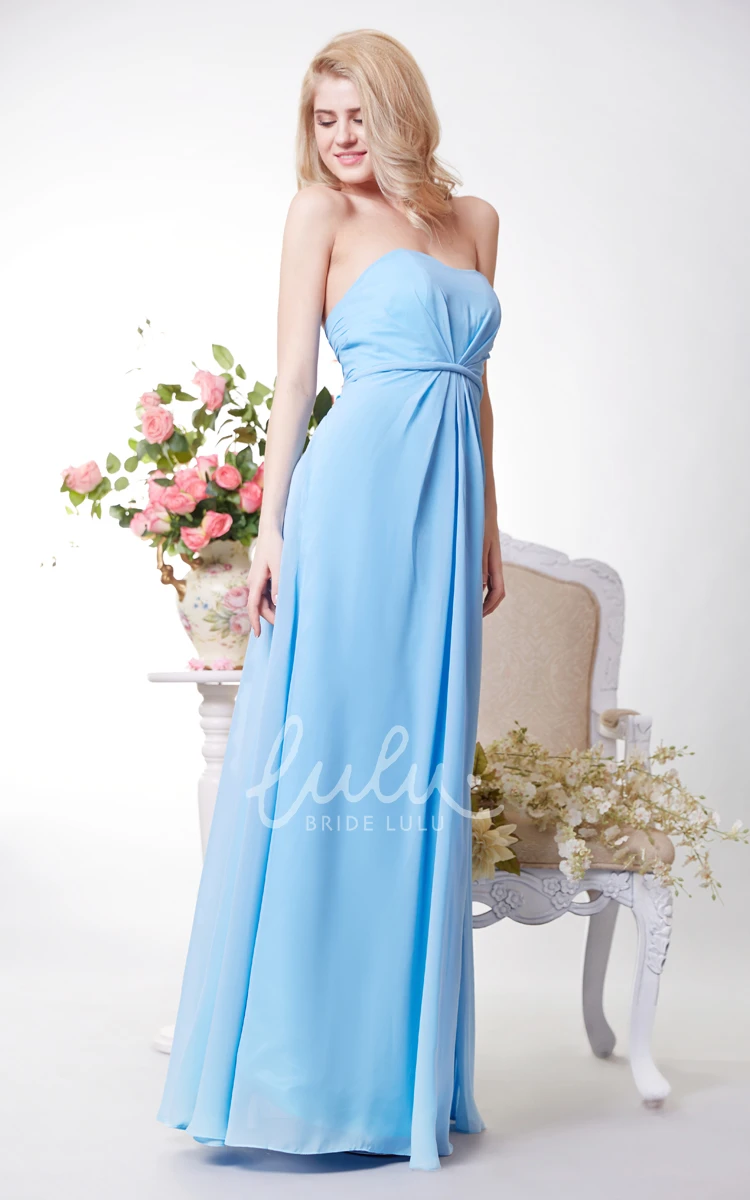 Strapless Chiffon Evening Dress with Open Back and Flowy Skirt