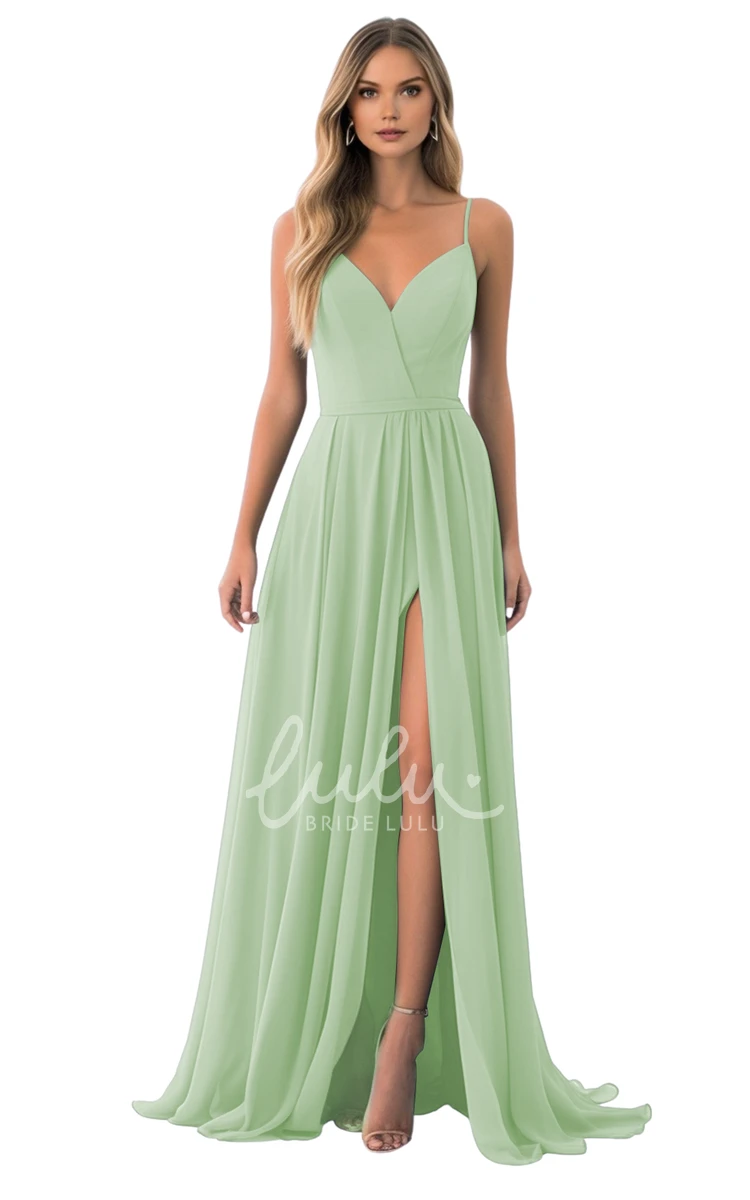 A-Line Spaghetti Chiffon Bridesmaid Dress Beautiful and Flowy