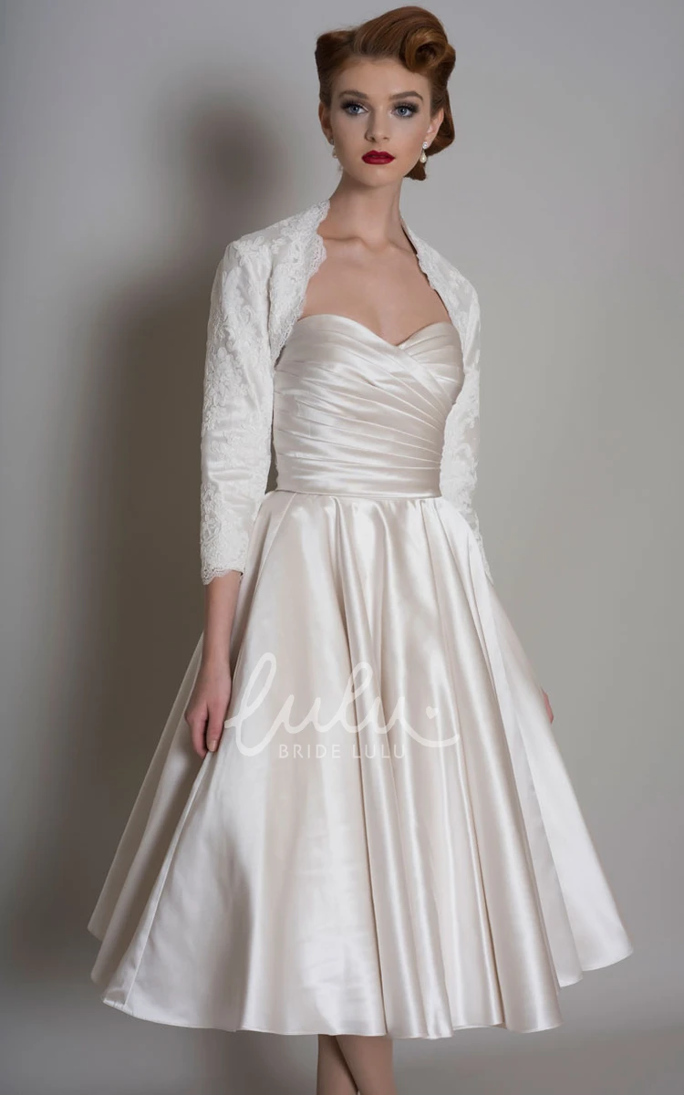 Midi A-Line Satin Wedding Dress with Cape and Sweetheart Neckline