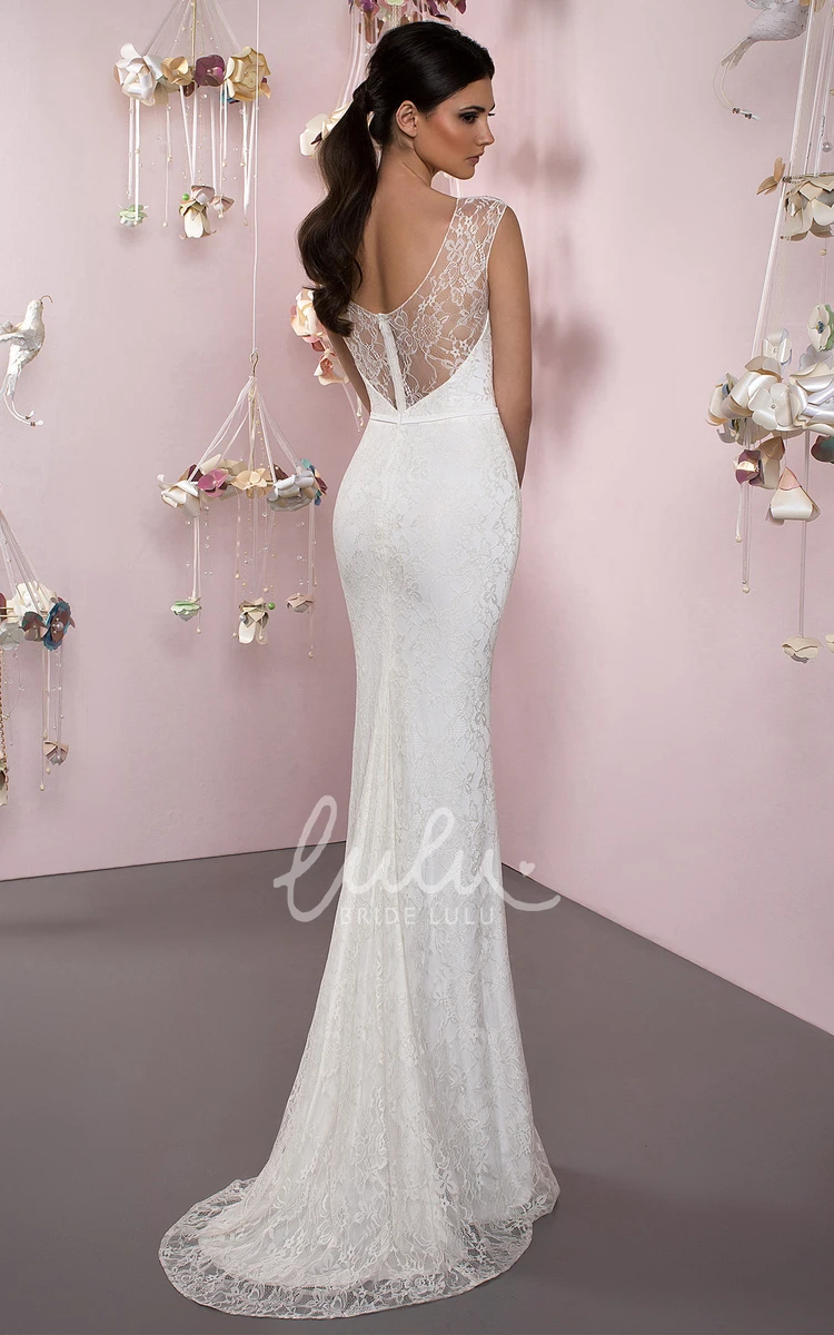 V-Back Lace Appliqued Wedding Dress with Brush Train