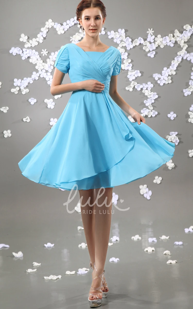 Pleated Square-Neck Formal Guest Dress with Chiffon Fabric