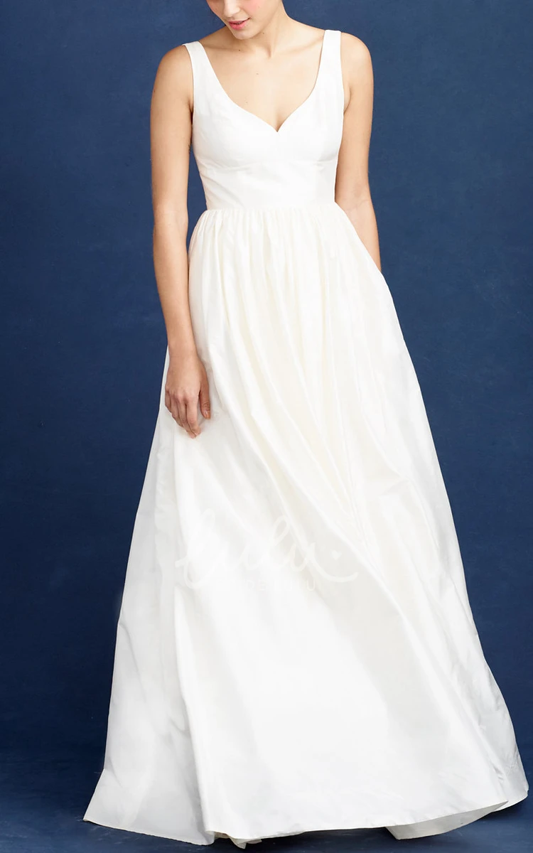 Satin Sleeveless A-Line V-Neck Wedding Dress Simple & Elegant
