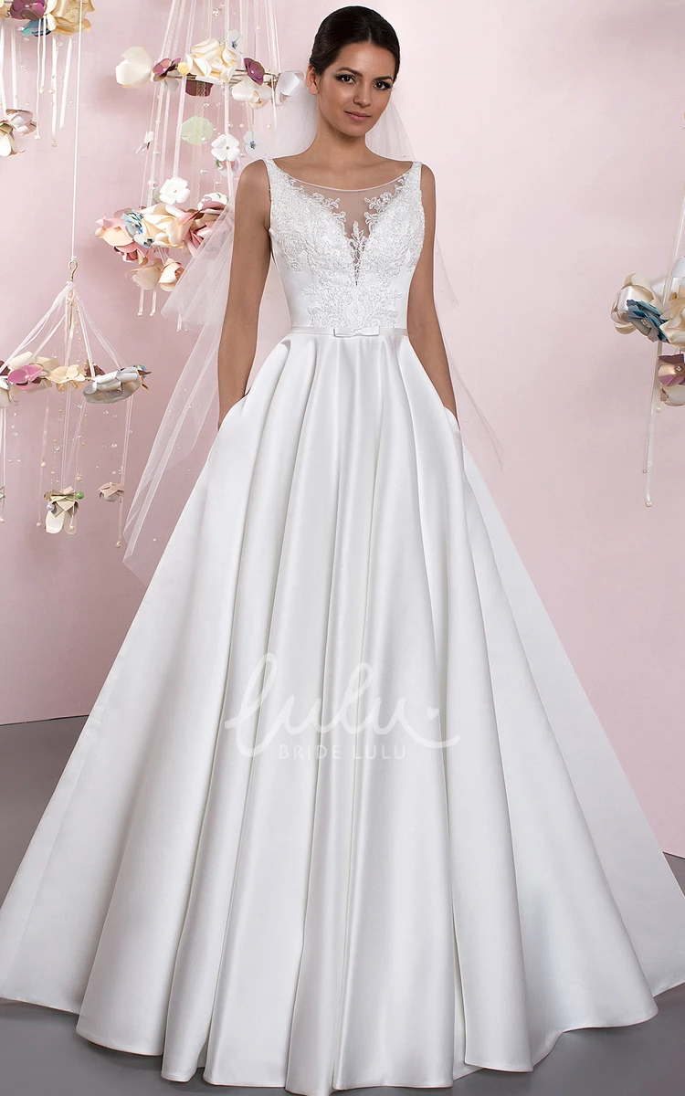 Lace Ball-Gown Sleeveless Wedding Dress with Deep-V Back and Pleats