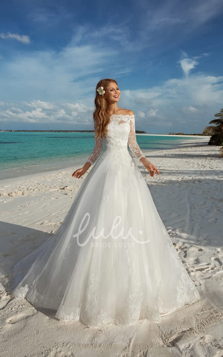 Lace-Up Organza A-Line Wedding Dress with Off-The-Shoulder Sleeves and Appliques