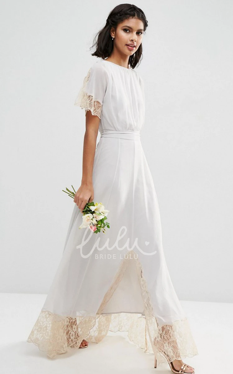 Lace Scoop Neck Chiffon Bridesmaid Dress Ankle-Length