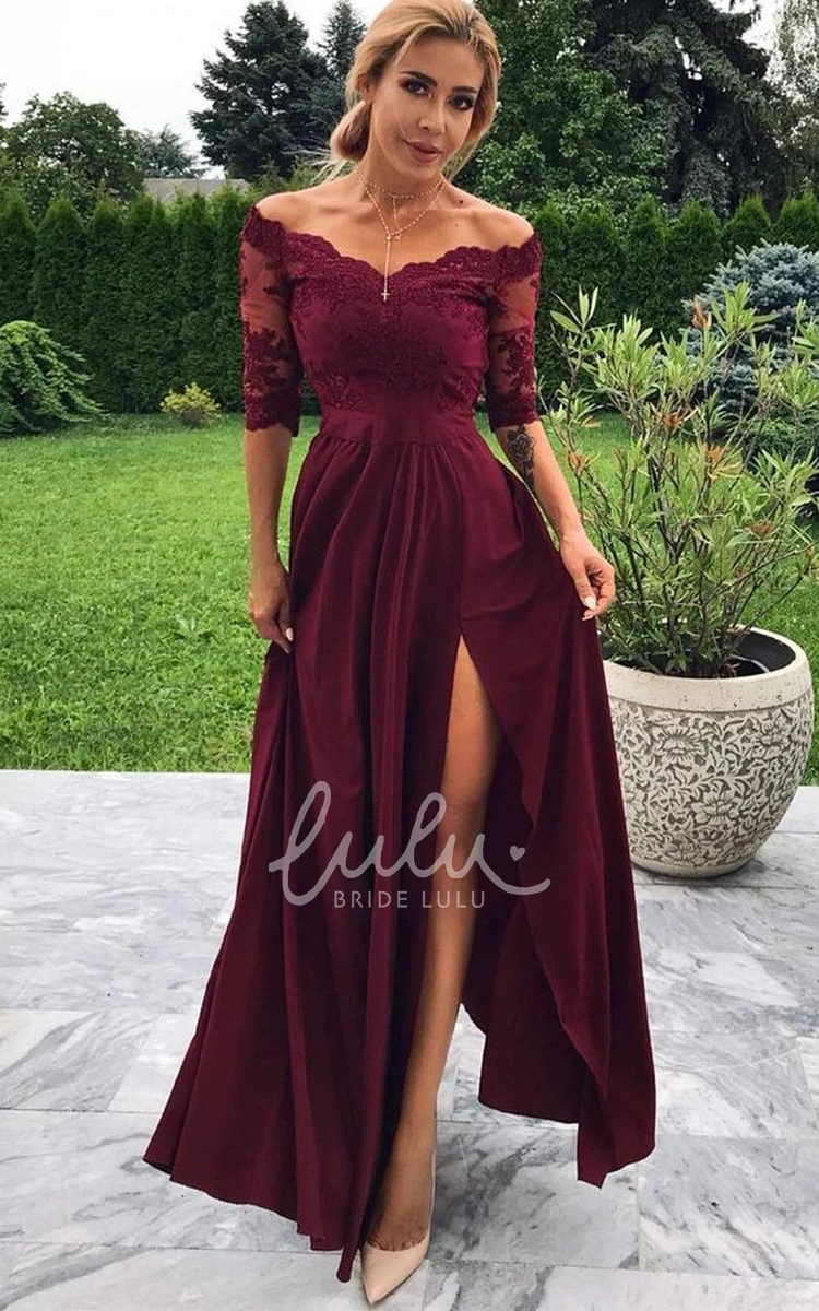 Vintage A-Line Chiffon Prom Dress with Ruffles and Half Sleeves
