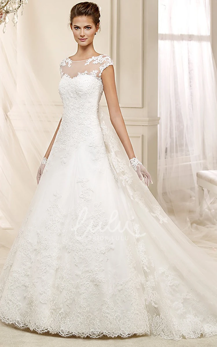 Illusive Cap Sleeve A-line Wedding Dress with Low-V Back Elegant 2024 Bridal Gown