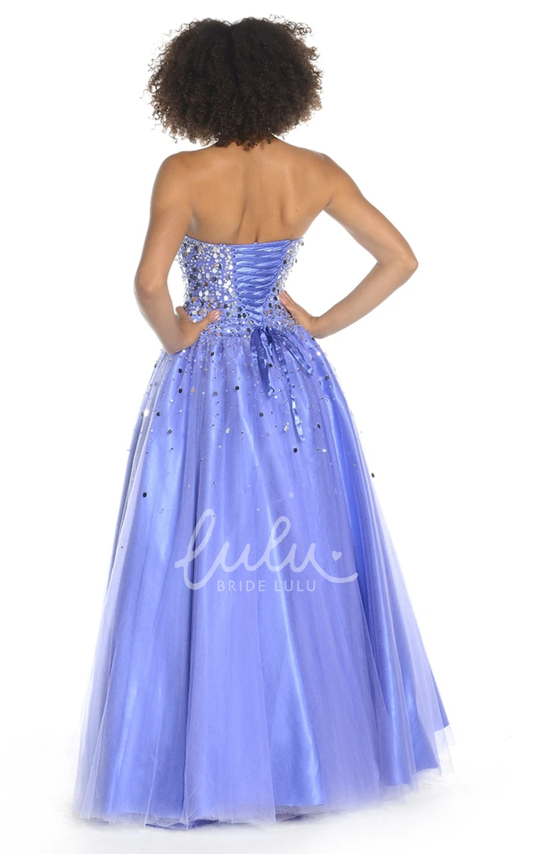 Sequined Tulle Strapless Prom Dress A-Line Maxi Style