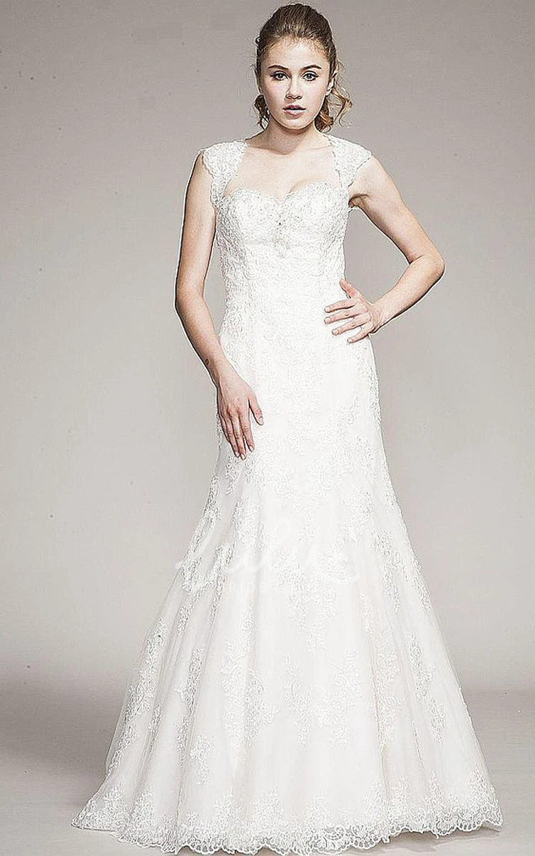 Beaded Lace A-Line Wedding Dress with Queen-Anne Neckline and Floor-Length