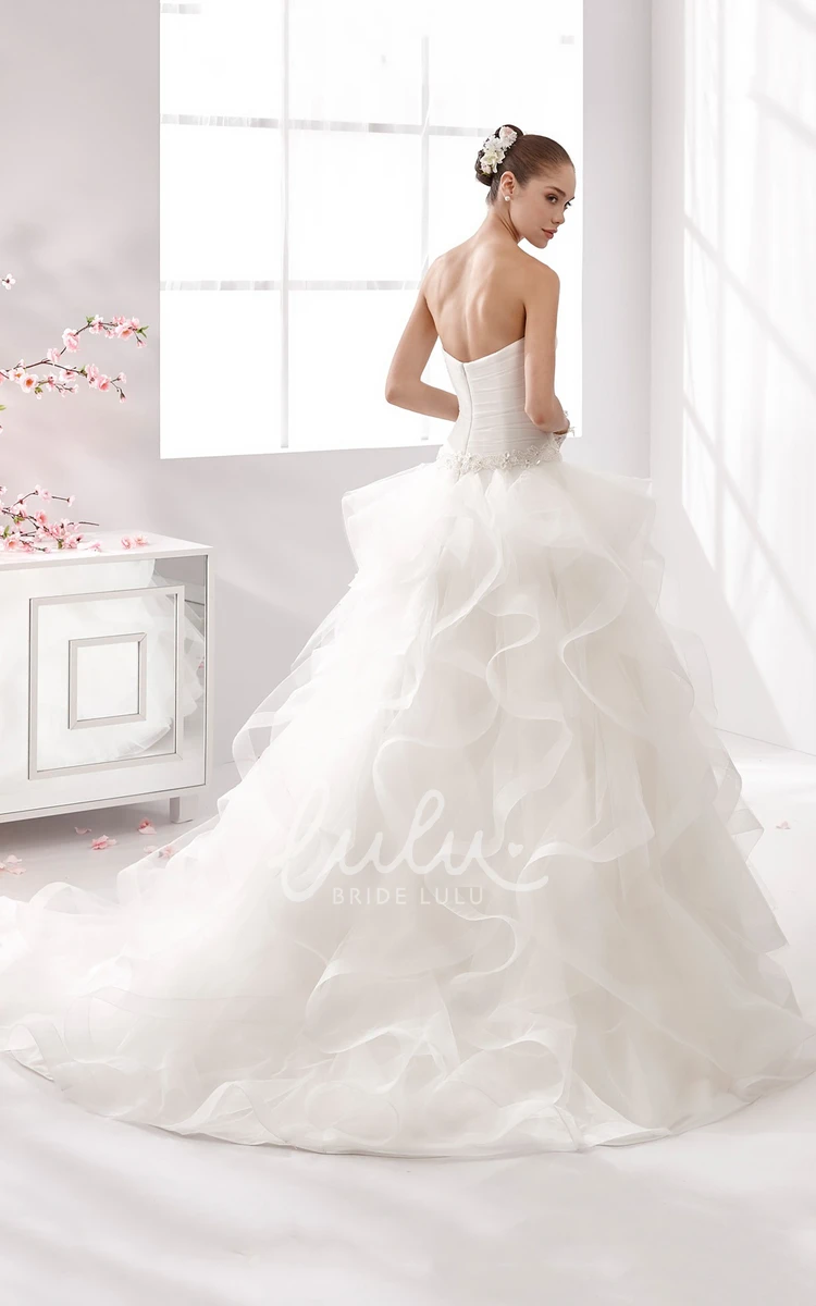 Pleated A-line Cascading Ruffles Wedding Dress with Strapless Design