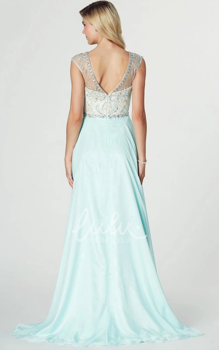 Chiffon Jewel Neck Sleeveless Prom Dress Maxi Length with Beading