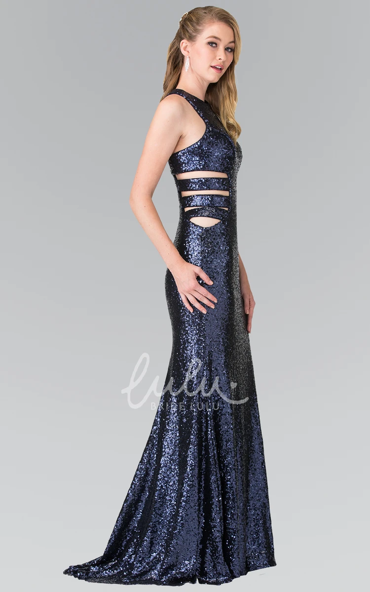 Sequins Dress with Pleats Sheath Sleeveless Floor-Length