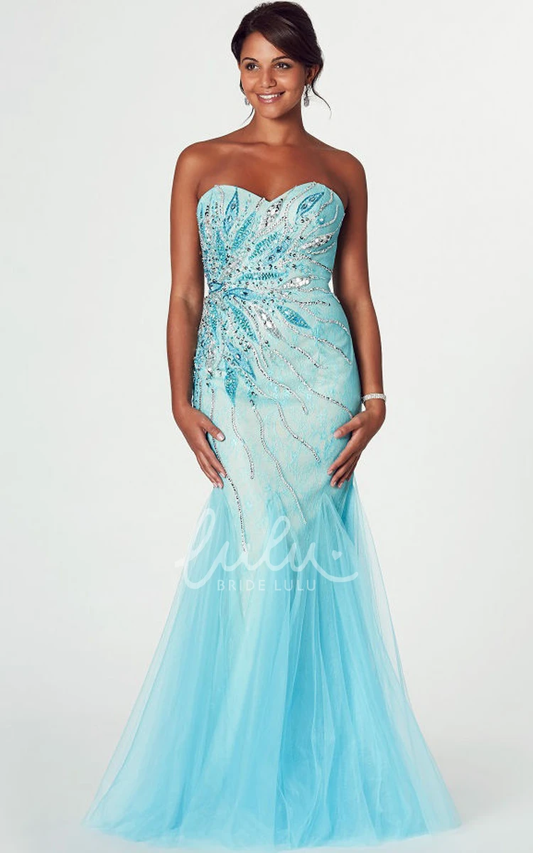 Sweetheart Beaded Tulle Prom Dress Mermaid Low-V Back