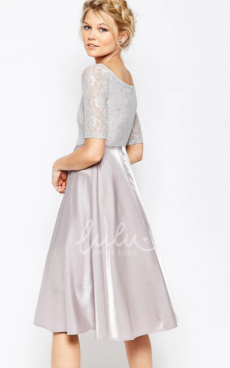 Knee-Length A-Line Bridesmaid Dress with Lace and Stretch Satin