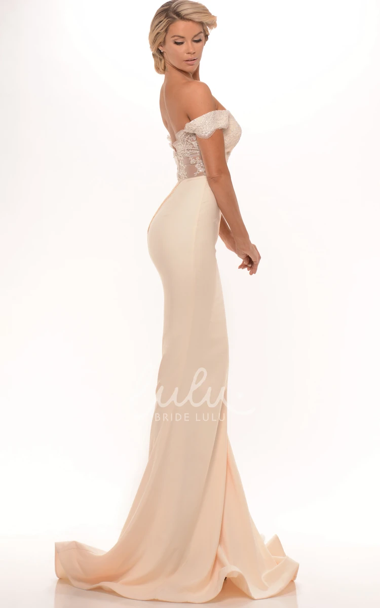 Off-The-Shoulder Lace Trumpet Prom Dress with Brush Train