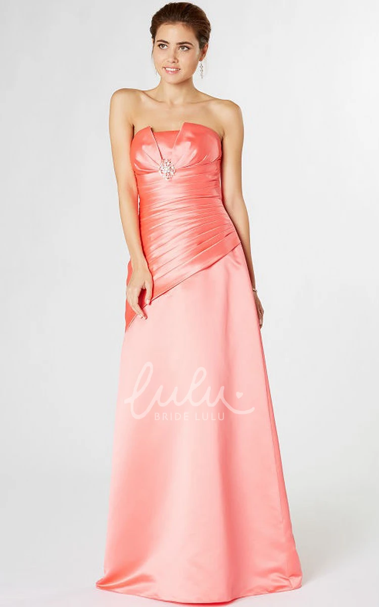 Satin Strapless Bridesmaid Dress with Ruching and Cascading Ruffles Beautiful Prom Dress