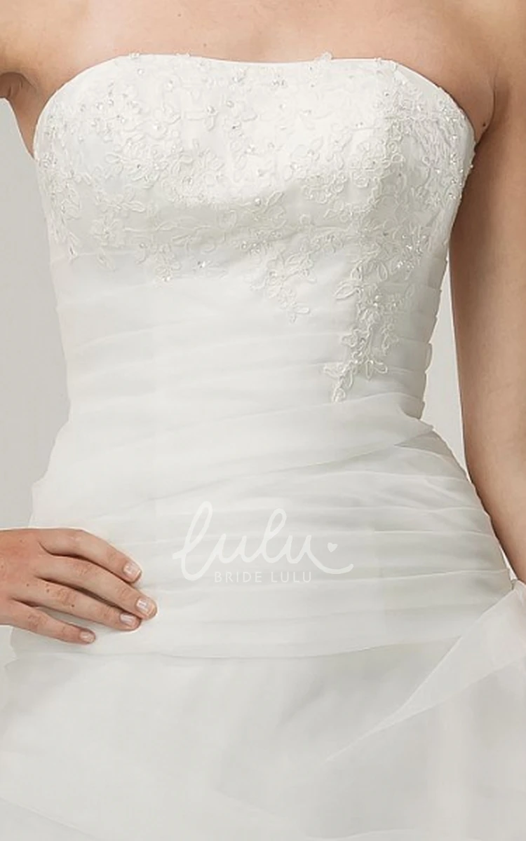 Tulle and Lace A-Line Wedding Dress with Pick Up Flower and Strapless Design