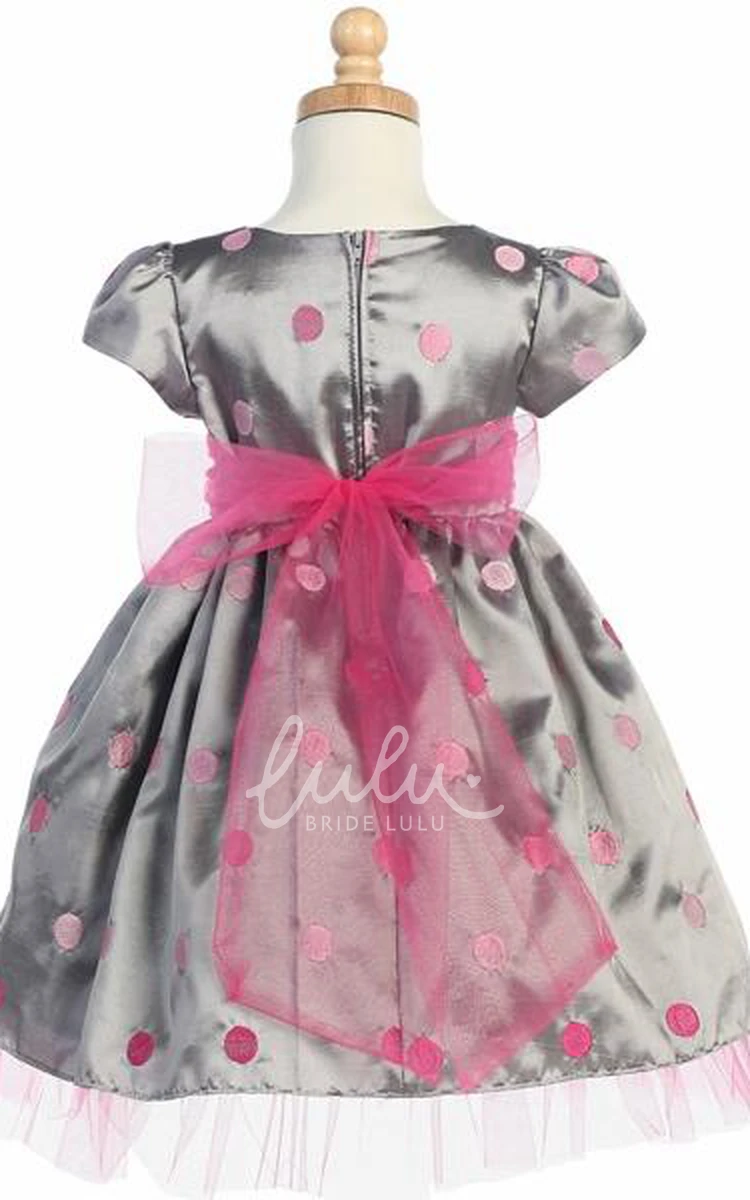 Cap-Sleeve Tea-Length Tulle&Taffeta Flower Girl Dress with Bow