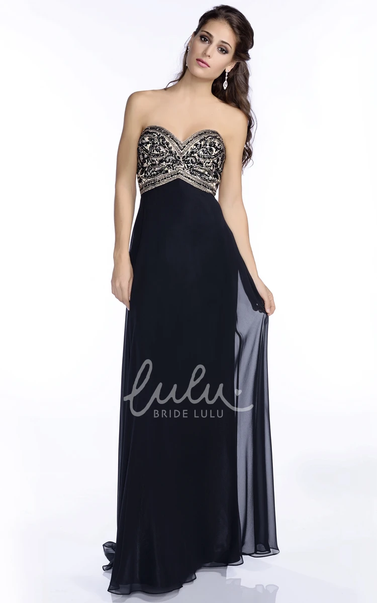 Sweetheart Jeweled Bust Chiffon Prom Dress