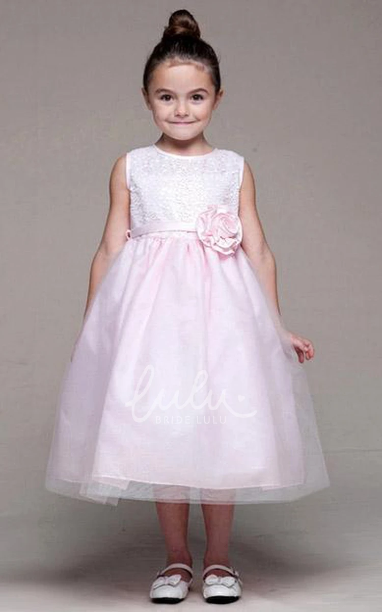 Tea-Length Sequined Tulle Flower Girl Dress Unique Prom Dress