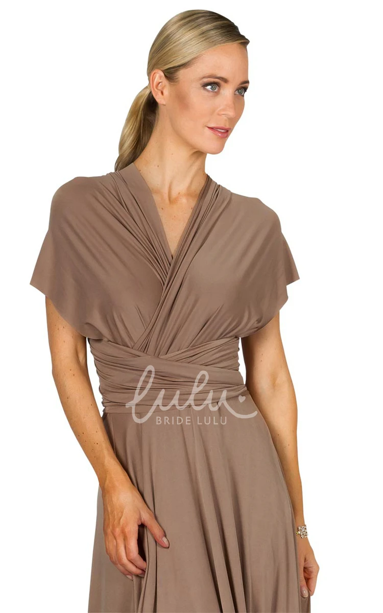 V-Neck Poet Sleeve Chiffon Bridesmaid Dress Ruched and Convertible