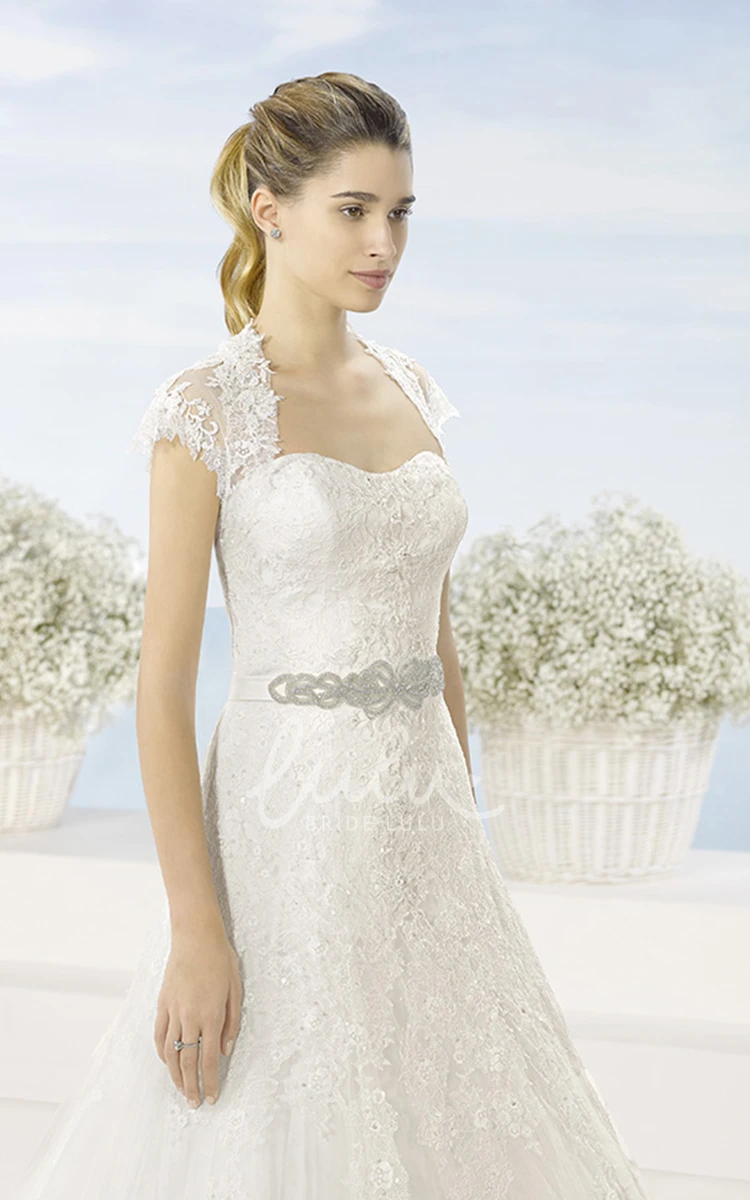 Jeweled Tulle A-Line Wedding Dress with V-Back Elegant Bridal Gown