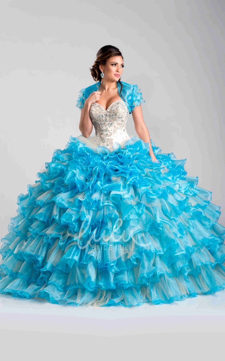 Layered Ruffles Sweetheart Ball Gown with Detachable Cape Formal Dress