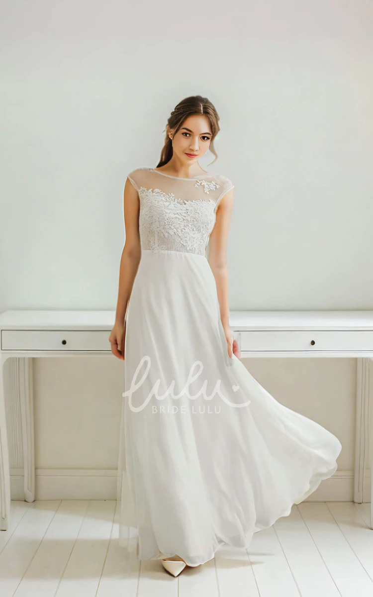 Elegant Ankle-length Lace Appliques Sleeveless Jewel Neck Sheath Wedding Bride Dress with Button Illusion Back