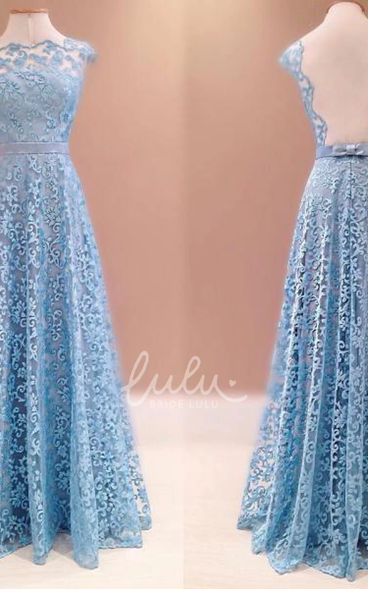 Blue Lace Floor Length Bridesmaid Dress Gorgeous & Classy