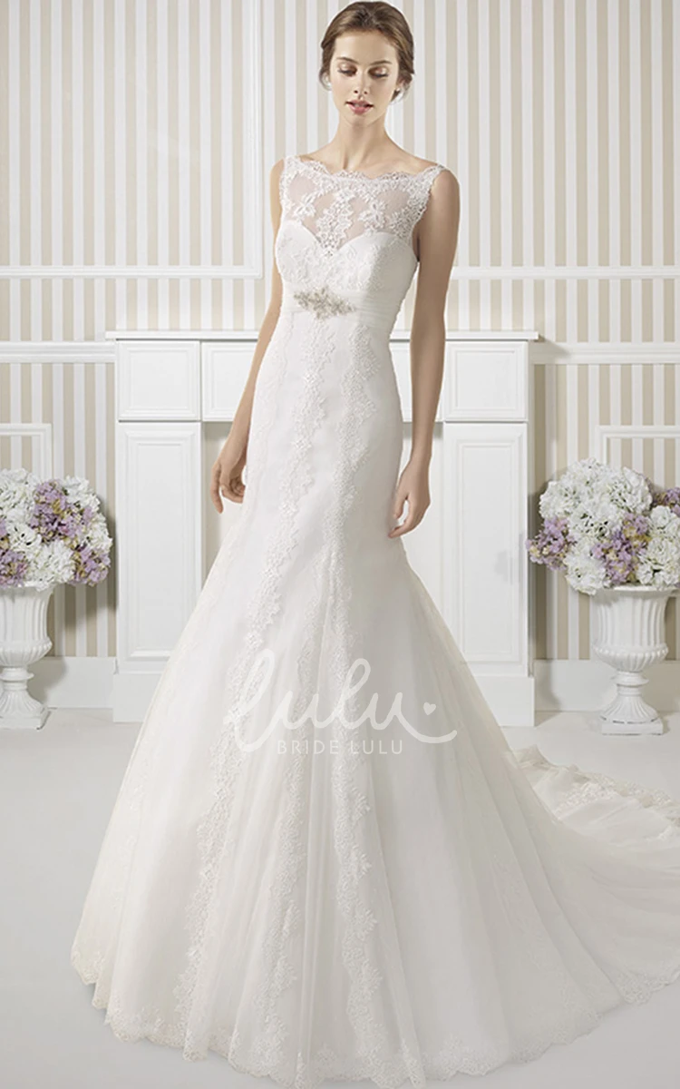 Sleeveless Lace Sheath Floor-Length Wedding Dress with Waist Jewelry