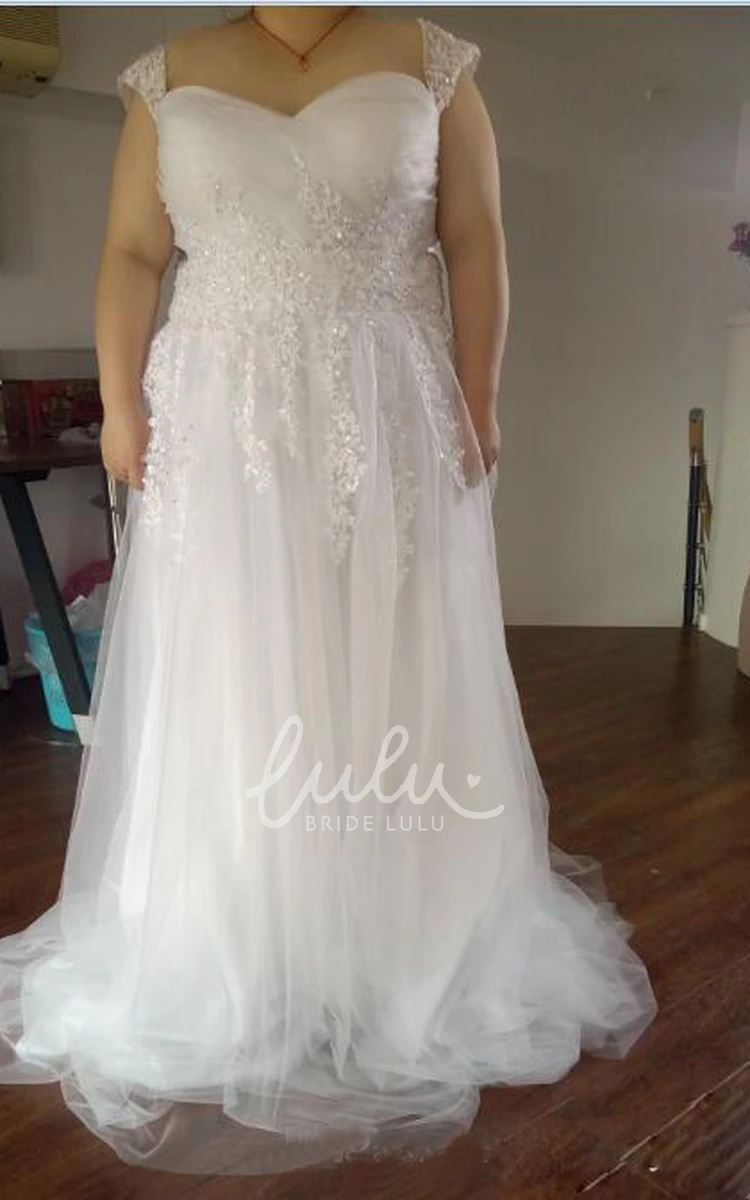 Lace Tulle A-line Wedding Dress with Queen Anne Neckline and Zipper Closure