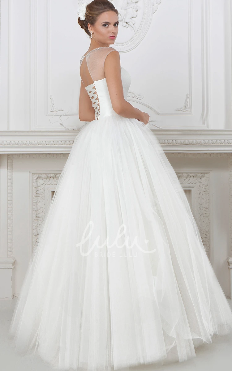 Beaded Tulle Ball Gown Wedding Dress Floor-Length Scoop-Neck with Ruching