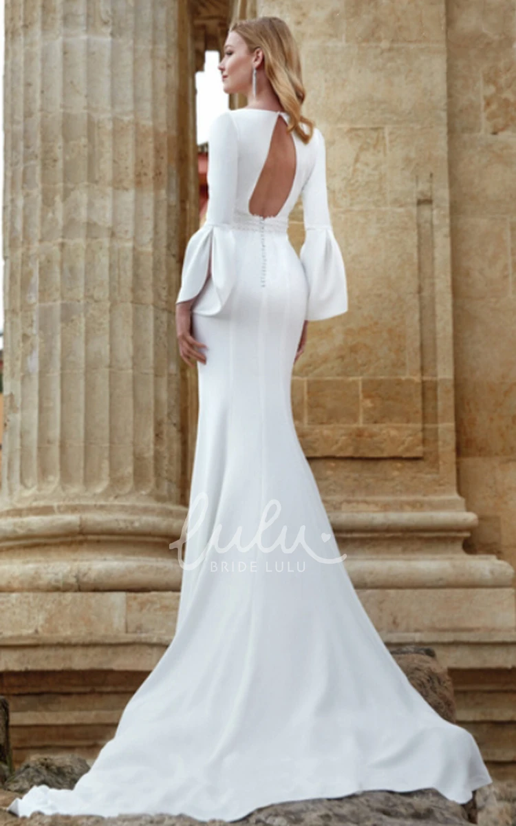 Sexy Beach Wedding Dress with Keyhole Back Romantic Satin A-Line