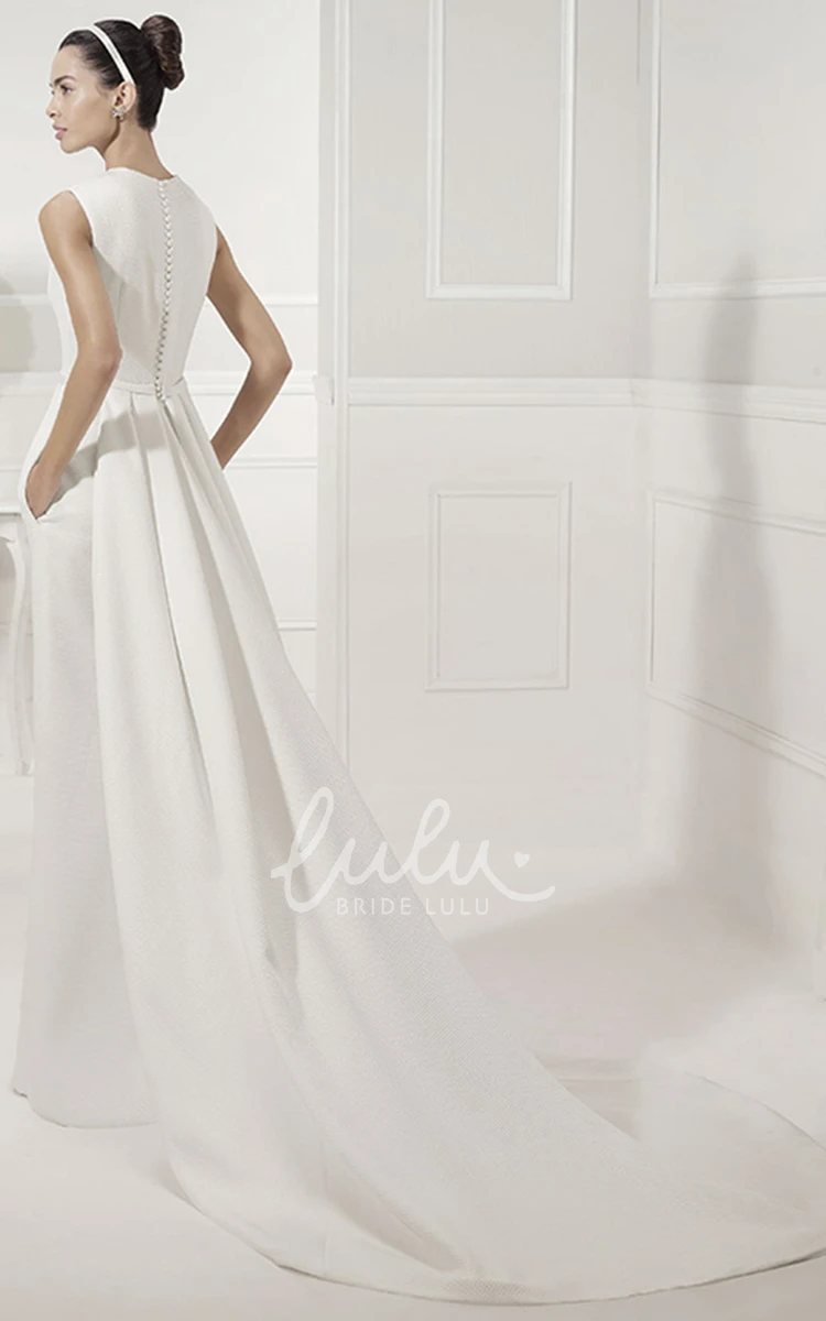 High Neck Sleeveless Sheath Bridal Gown with Belt Simple Elegant Wedding Dress