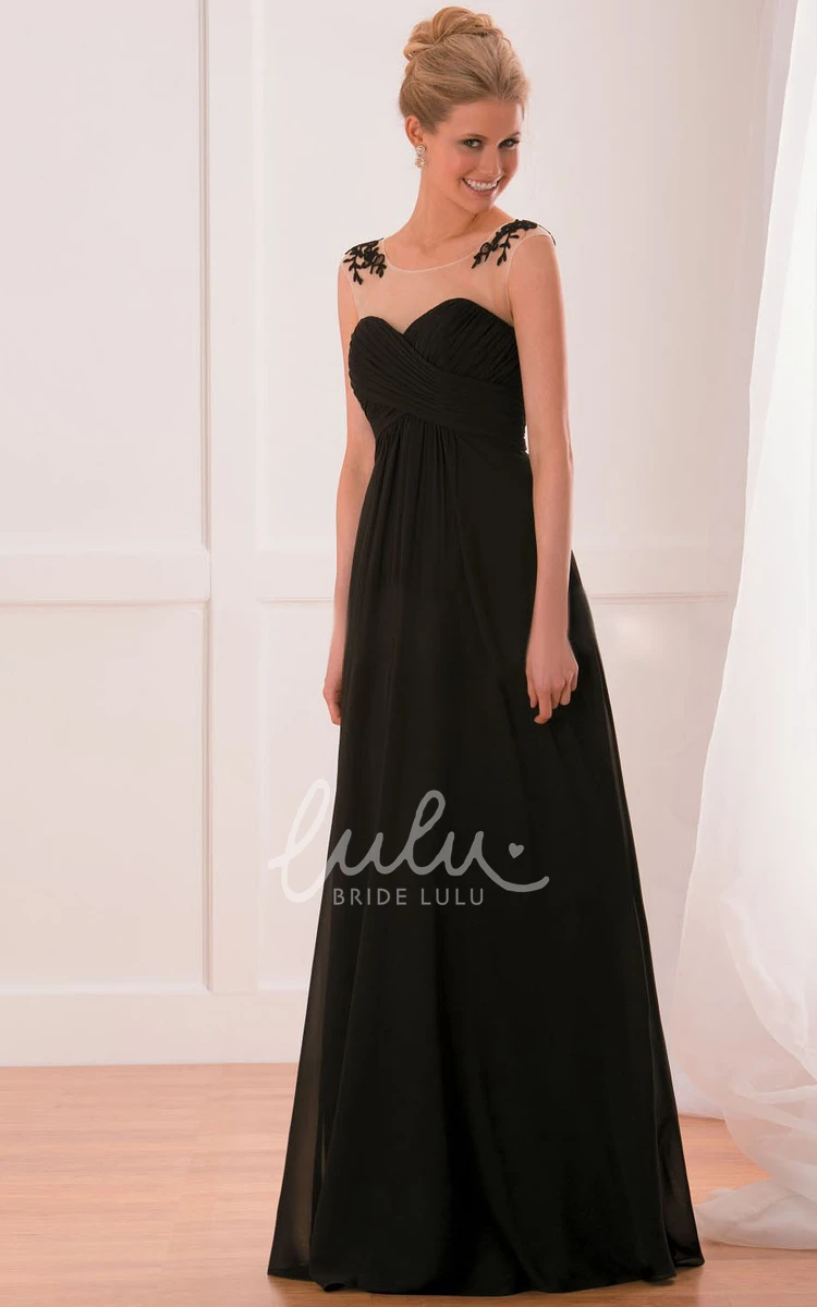Illusion Cap-Sleeve A-Line Bridesmaid Dress with Ruched Bodice