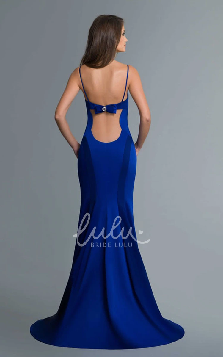 Backless Bow-Adorned Sheath Prom Dress in Jersey Fabric