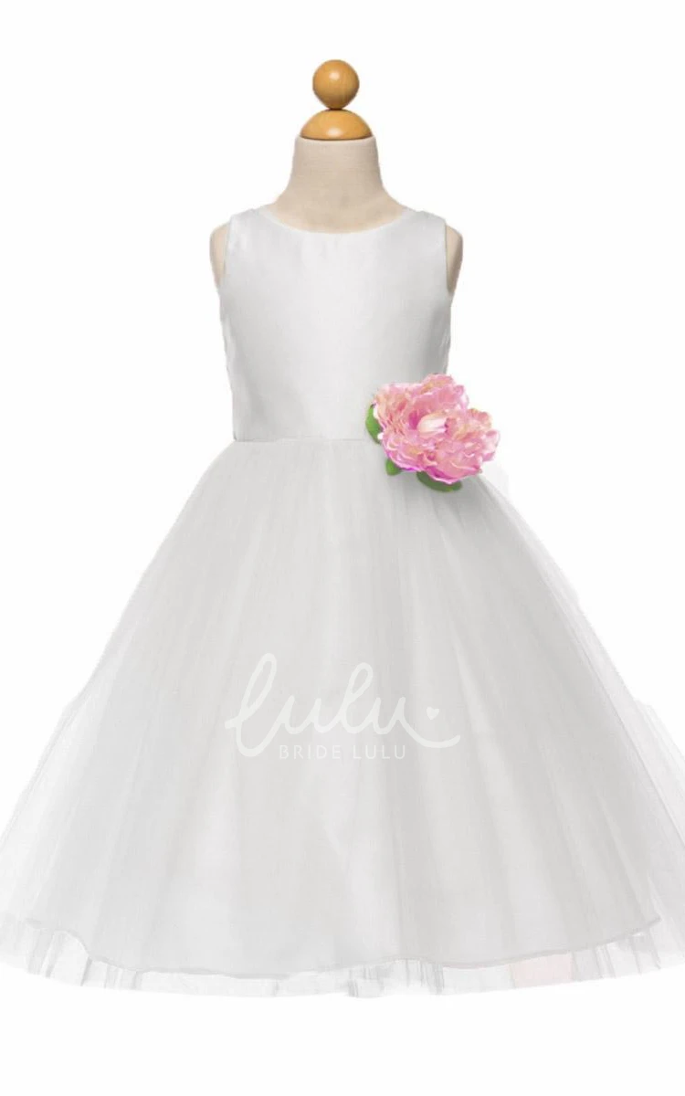 Tulle and Satin Tiered Flower Girl Dress Tea-Length Dress for Weddings and Special Occasions