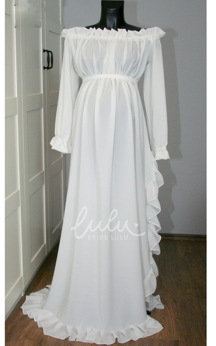 Long Sleeve A-Line Maternity Wedding Dress with Sweep Train