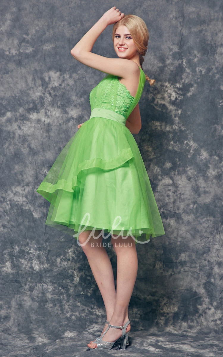 Tiered Applique One Shoulder Tulle Dress for Bridesmaids