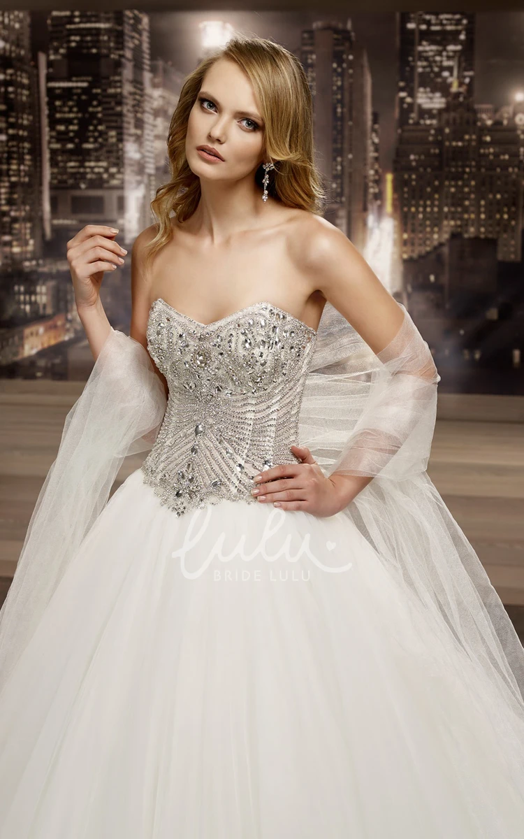 Crystal Sweetheart A-Line Wedding Dress with Puffy Skirt and Corset