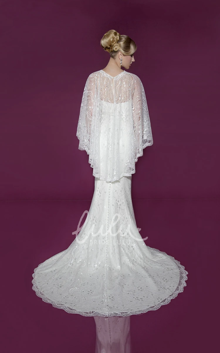 Satin Wedding Dress with Cape Poet-Sleeve and Scoop Neck Design